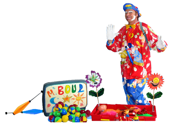 Monsieur Boul le clown anime vos fêtes, anniversaires, animations commerciales, mariages, festivals... site arvimedia